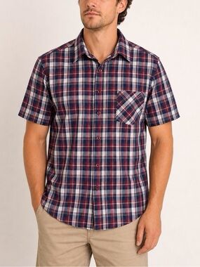 Mens Y2K Townsley Plaid Button Up Shirt Short Sleeve Pocket Casual Sz M Grunge